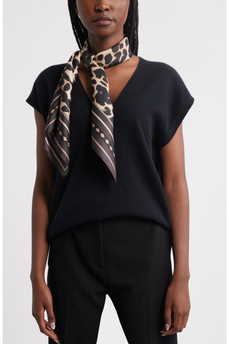 Leopard Print Square Silk Scarf, Main, color, LEOPARD BORDER
