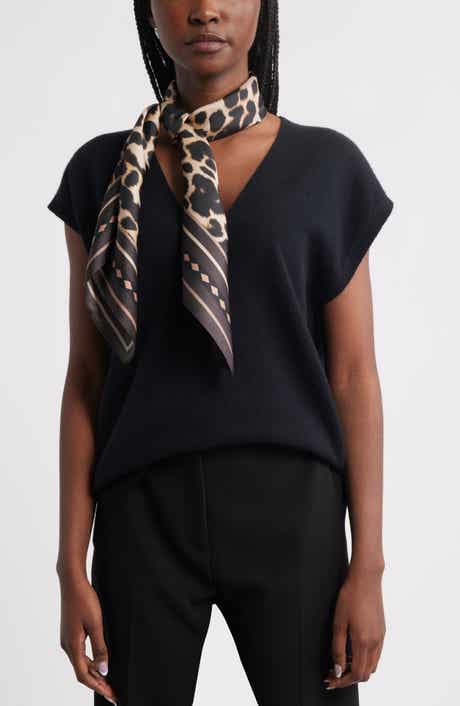 Leopard Print Square Silk Scarf