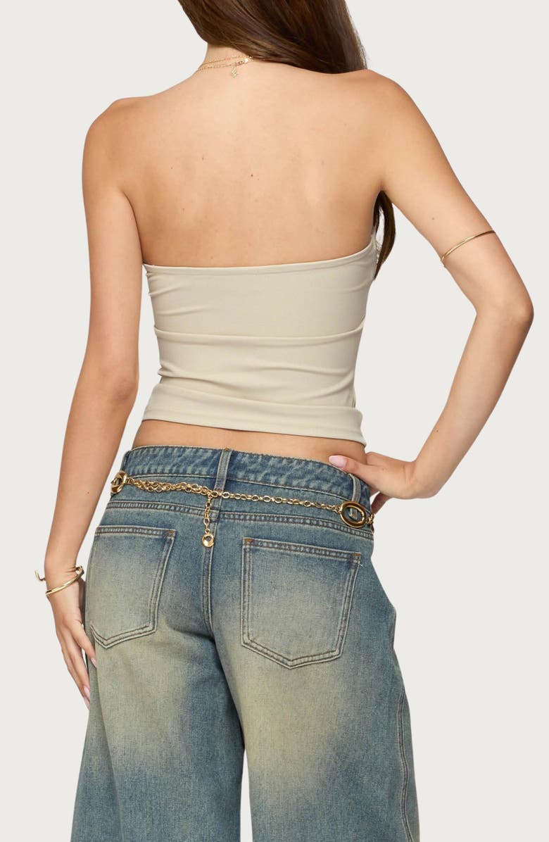 EDIKTED Lian Twist Front Strapless Crop Top, Alternate, color, Cream