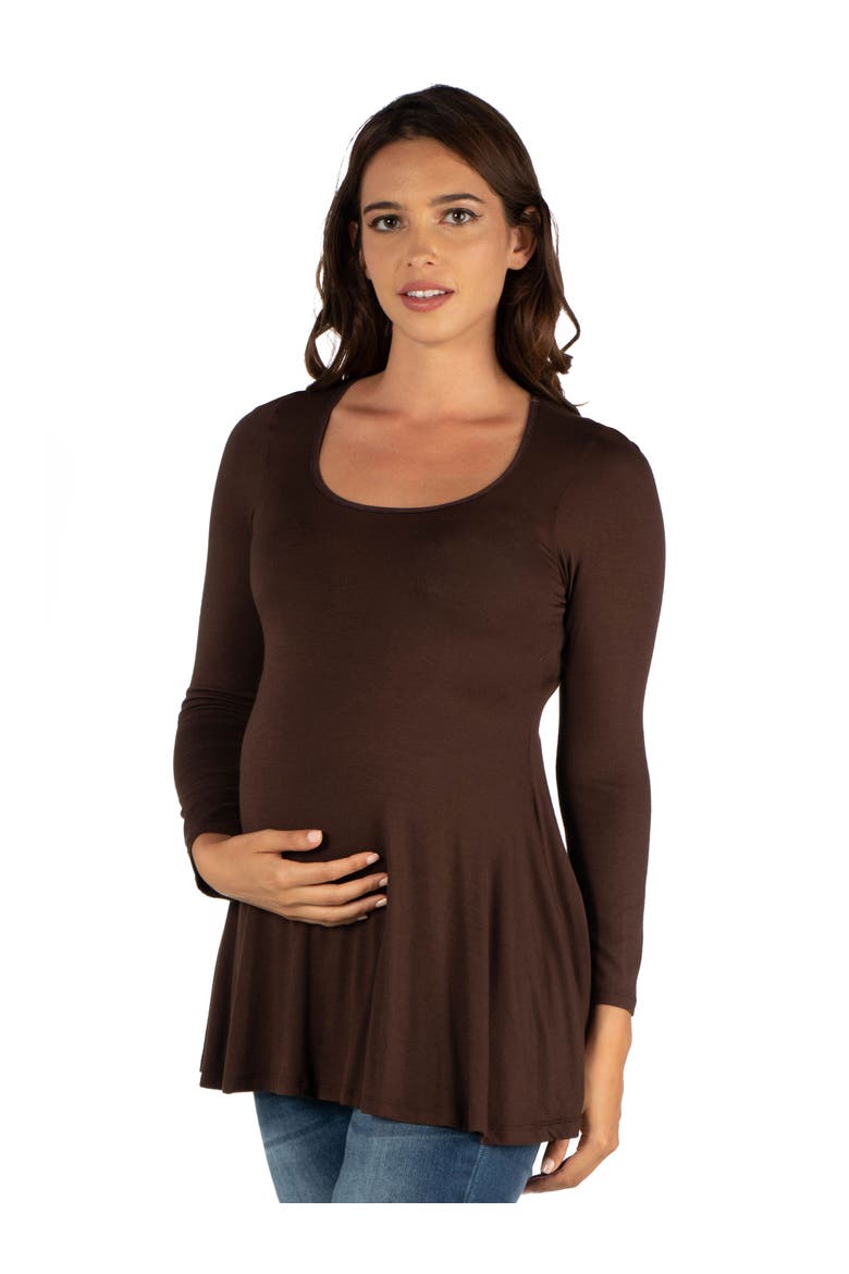 Maternity Long Sleeve Swing Style Flared Tunic Top, Alternate, color, Brown
