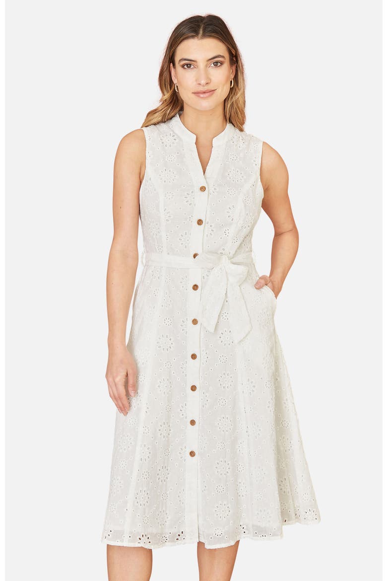 Broderie Anglaise Cotton Shirt Dress, Alternate, color, White