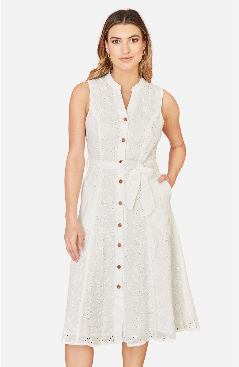 Yumi Broderie Anglaise Cotton Shirt Dress, Alternate, color, White