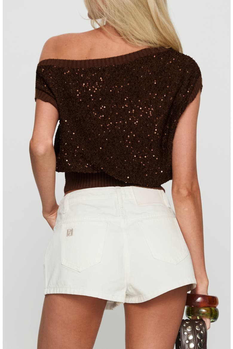 Marysa Sequin Off the Shoulder Blouson Top, Alternate, color, BROWN