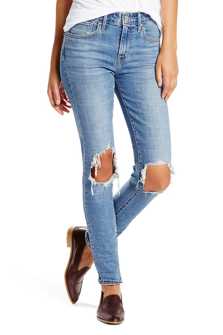 Levi's® 721 Ripped High Waist Skinny Jeans, Main, color, RUGGED INDIGO