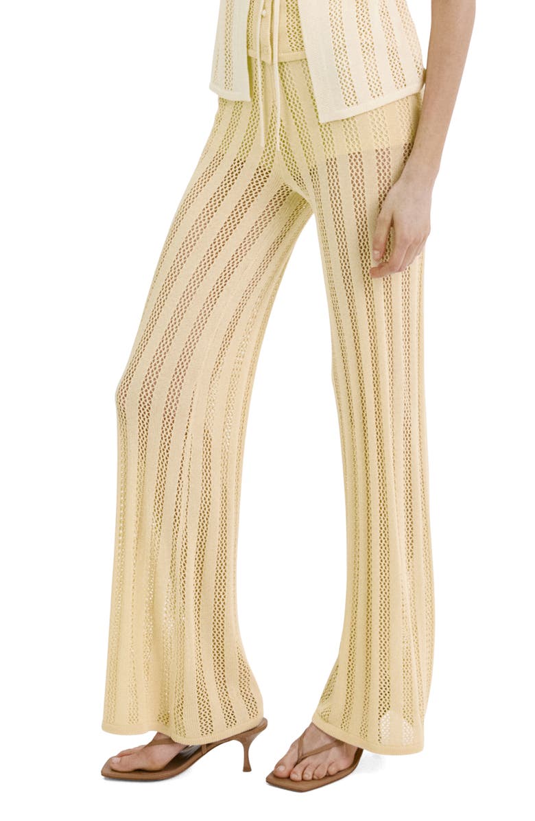MANGO Open Knit Wide Leg Pants, Alternate, color, Pastel Yellow