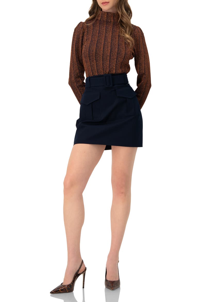 High Neck Long Sleeve Top, Alternate, color, Brown