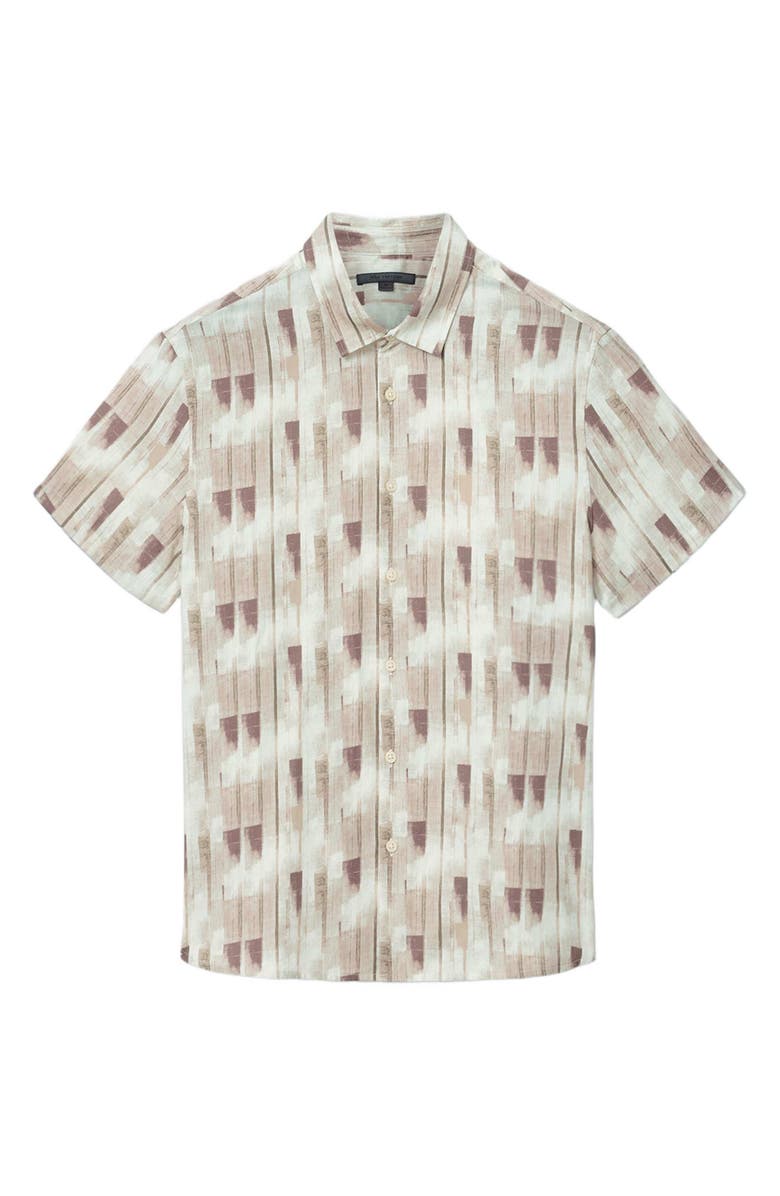 John Varvatos Sean Stripe Cotton Short Sleeve Button-Up Shirt, Alternate, color, Light Khaki