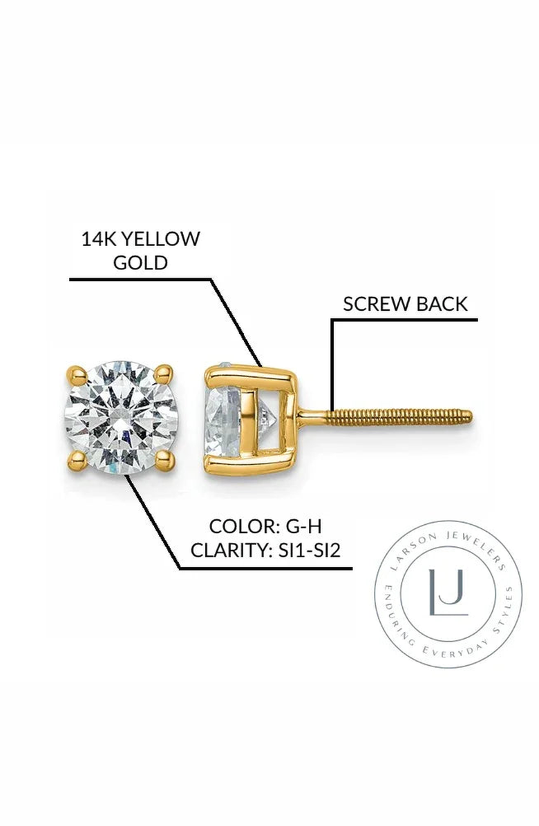 Larson 14K Gold 4 Prong Solitaire Basket Stud Earrings With Lab Grown Diamond, Alternate, color, Yellow Gold/2 Ctw