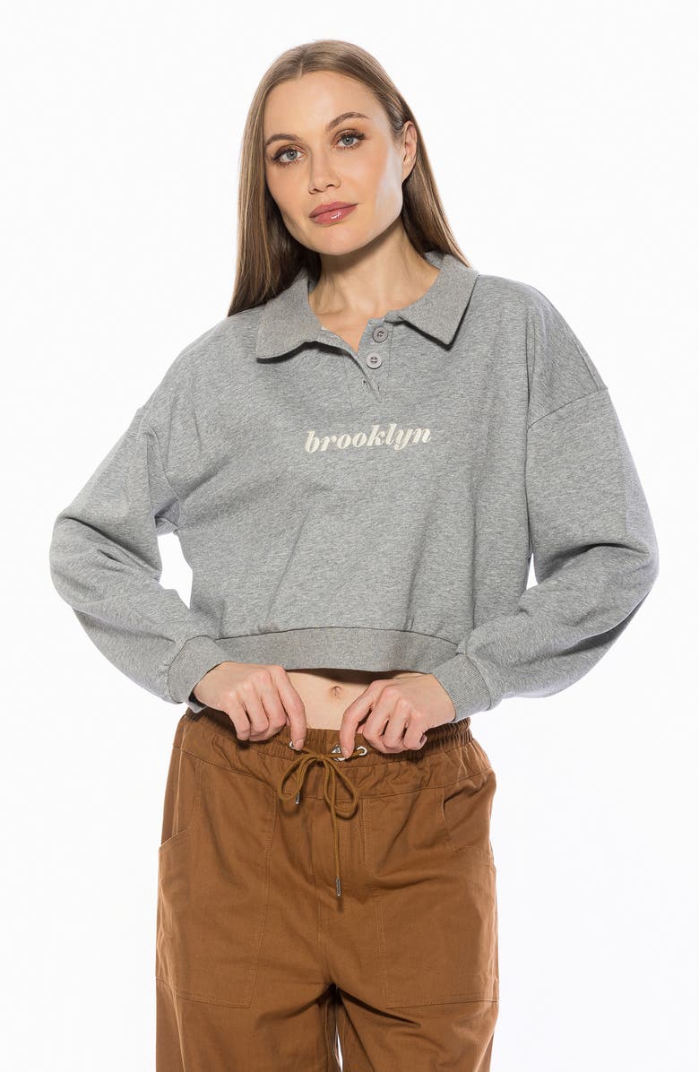 Alexia Admor Kario Crop Polo Sweatshirt, Alternate, color, Grey