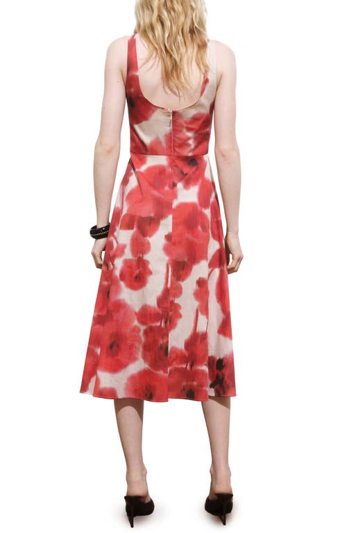 Mango Floral-print Flared Dress Ecru In Red