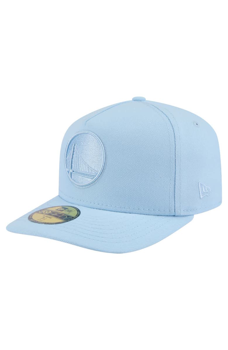 New Era Men's New Era Light Blue Golden State Warriors Colorpack A-Frame Pinch Front 59FIFTY Fitted Hat, Alternate, color,