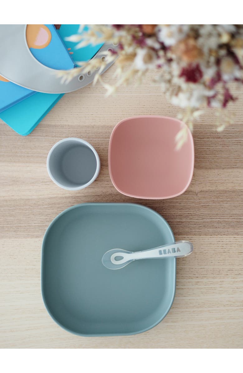 BEABA 4-Piece Silicone Suction Baby Feeding Set, Alternate, color, Eucalyptus