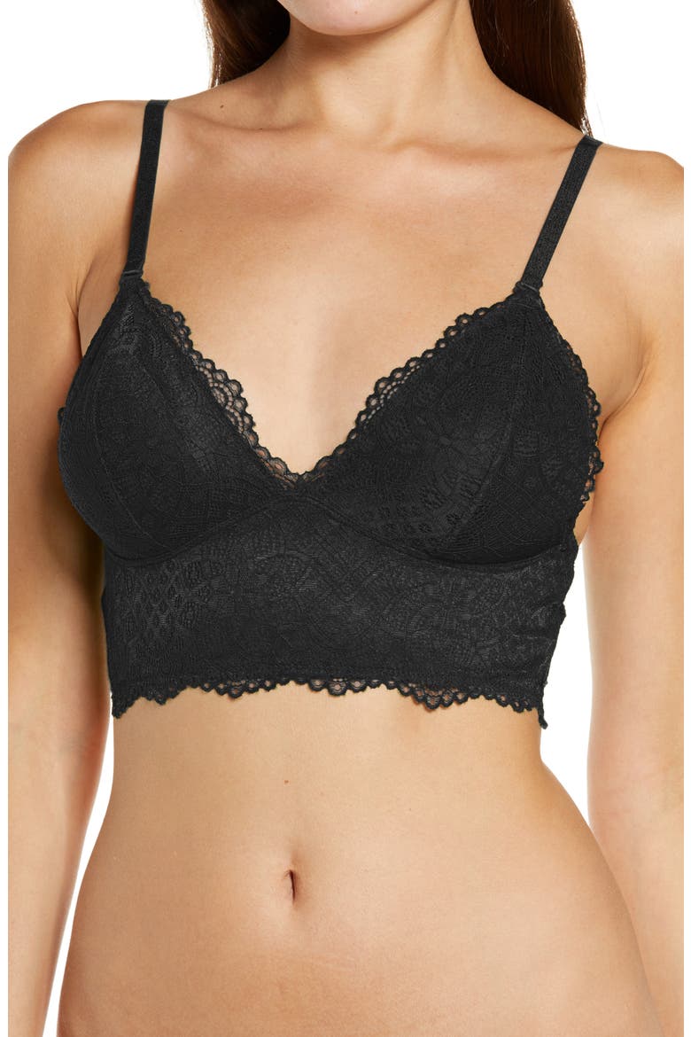 Lace Longline Bralette, Main, color, BLACK
