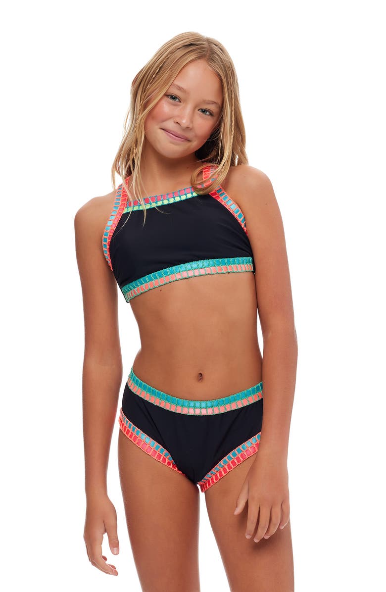Beach Lingo Kids' Bold Moves Embroidered Two-Piece Swimsuit, Alternate, color, Black
