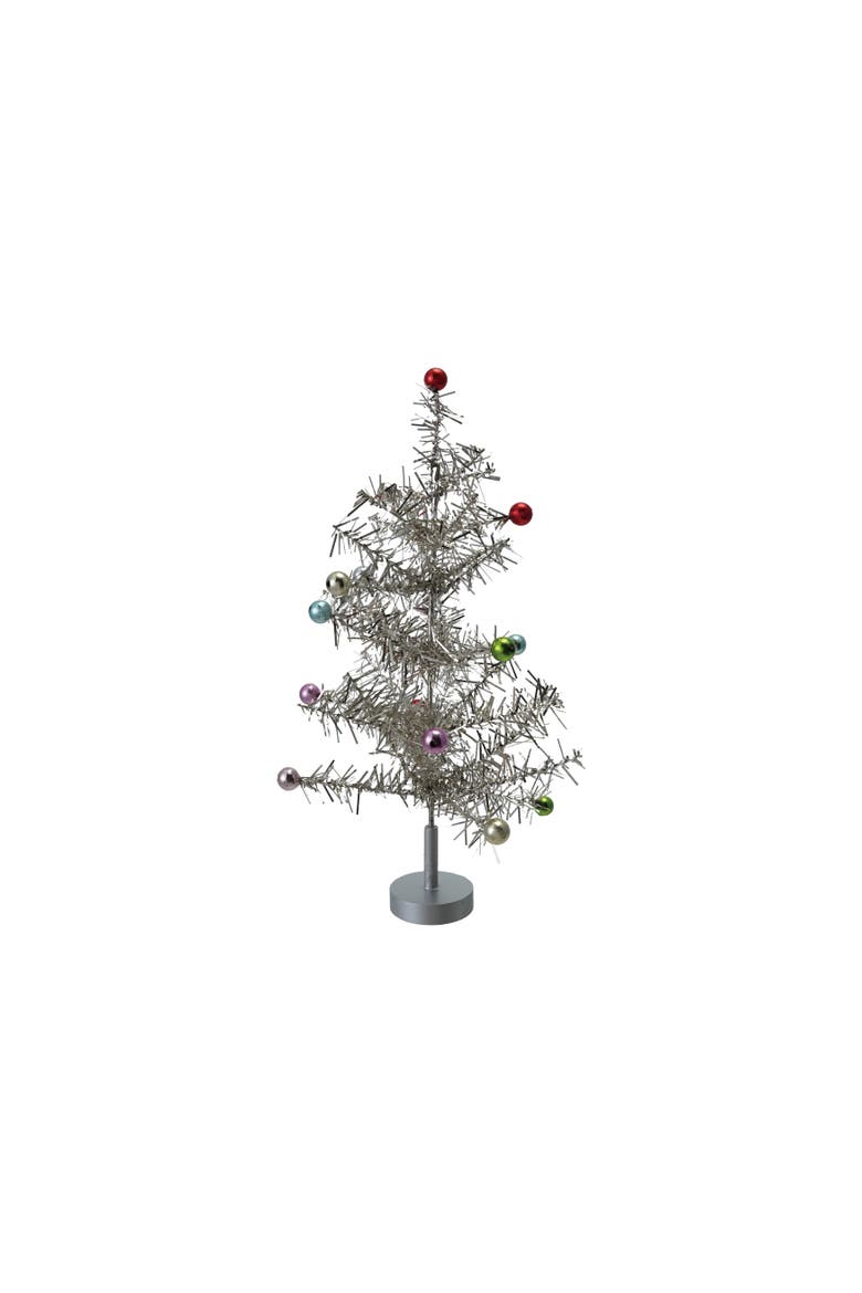 Medium Tinsel Tree with Multicolor Ball Ornaments, Silver Finish, Main, color, Silver