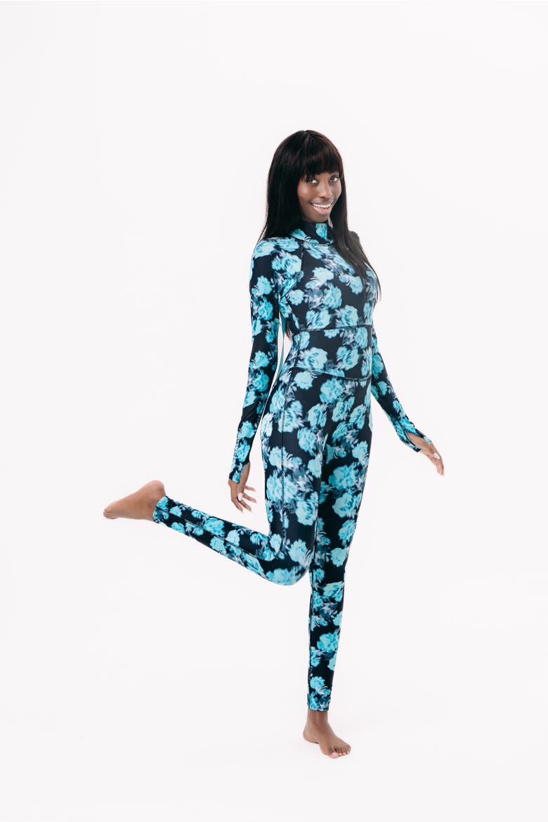 Women's Full-Body One-Piece Swimsuit - UPF 50+, Alternate, color, Aqua Bloom Black