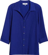 KASPER Ridge Knit Button-Up Shirt