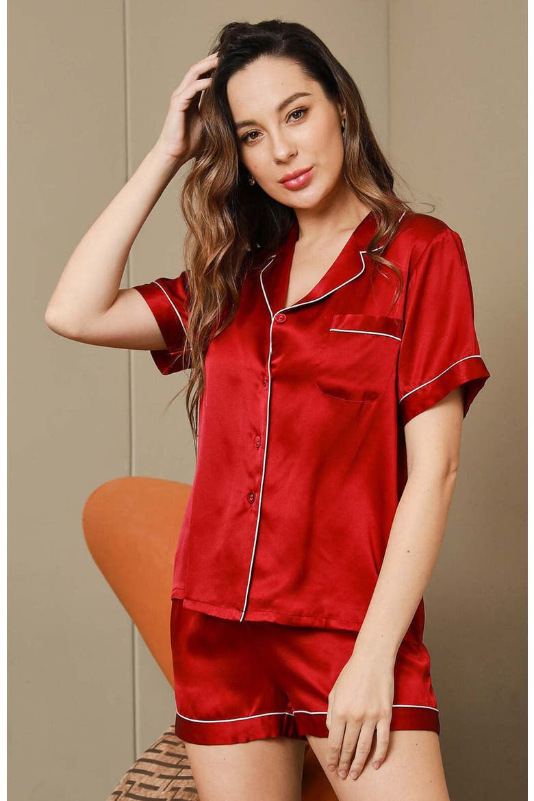 Pure Silk Pajamas Short Pjs Set Two-Piece, Alternate, color, Wine