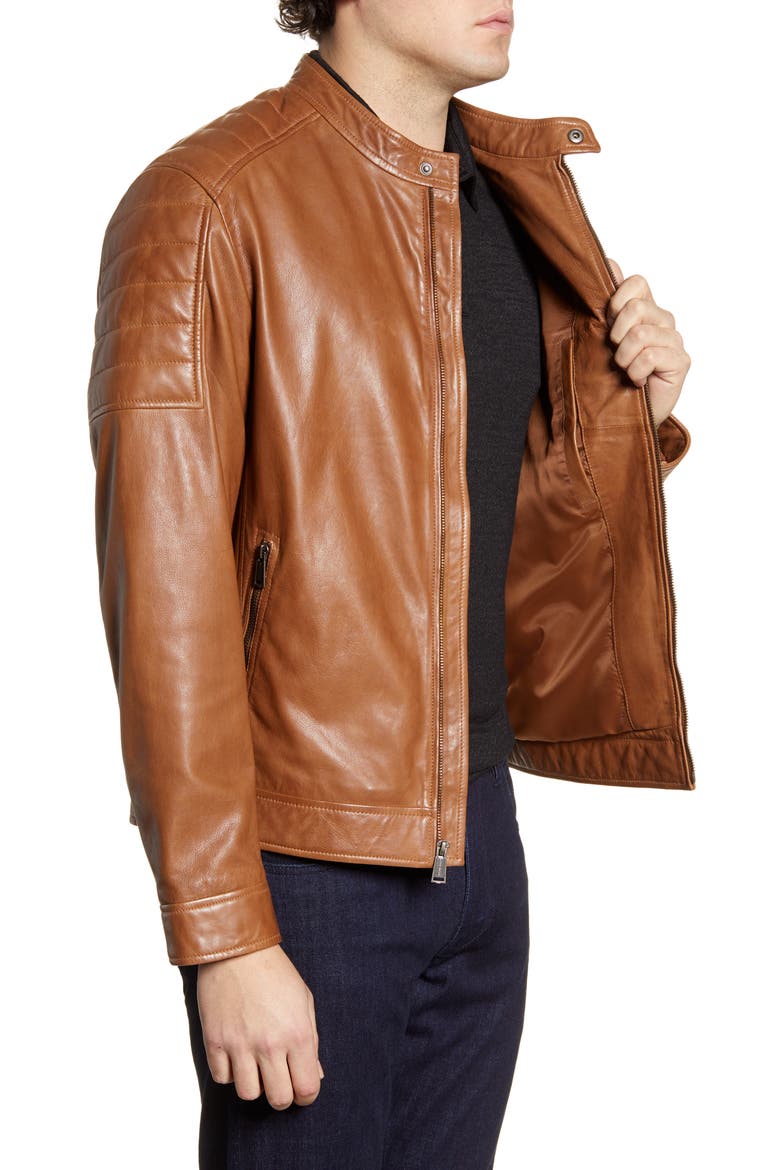 Racer Leather Jacket, Alternate, color, CAMEL