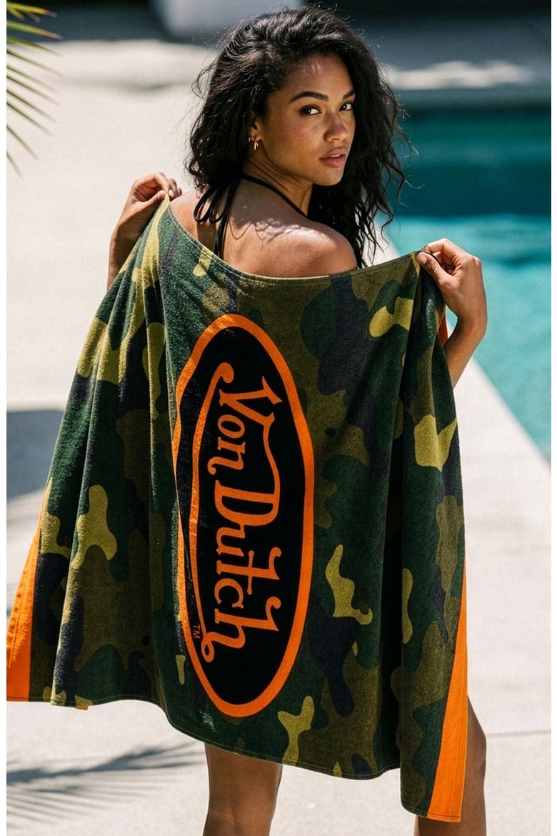 Iconic Y2K 100% Cotton 30"x60" Beach Towel | Vision Board, Alternate, color, Camo