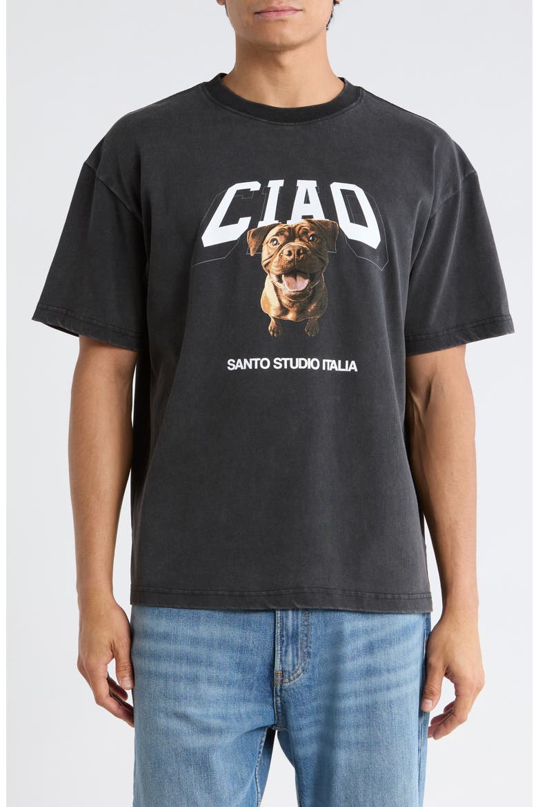 Ciao Drappo Boxy Fit Cotton Graphic T-Shirt, Main, color, BLACK