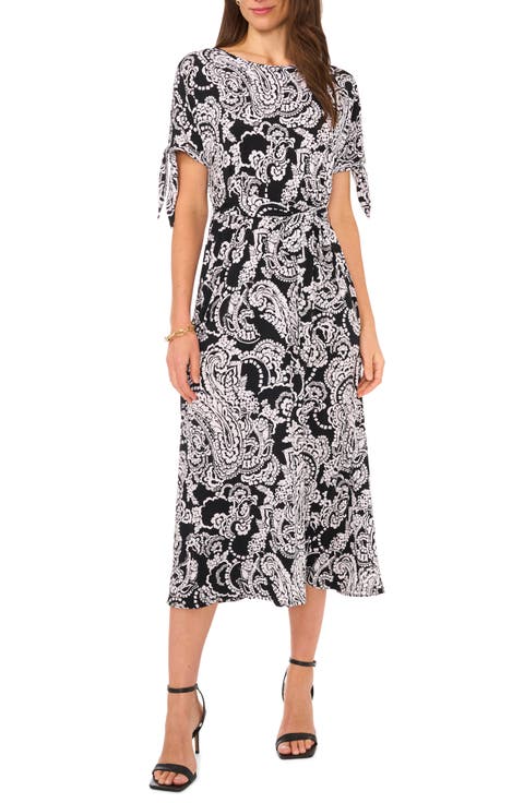 Paisley Tie Sleeve Midi Dress