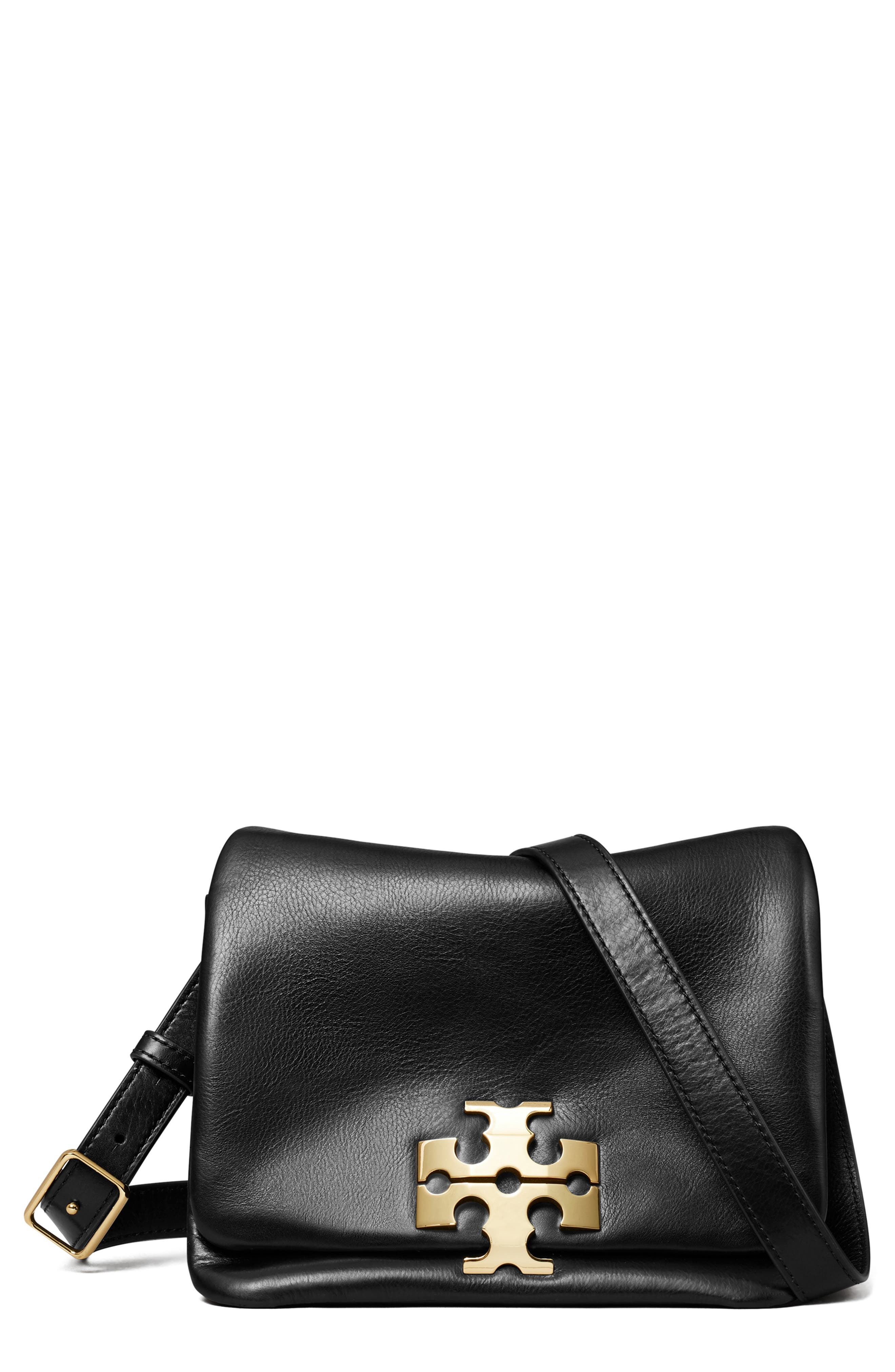 Tory Burch Kira Soft Leather Shoulder Bag, Main, color, Black/ Gold