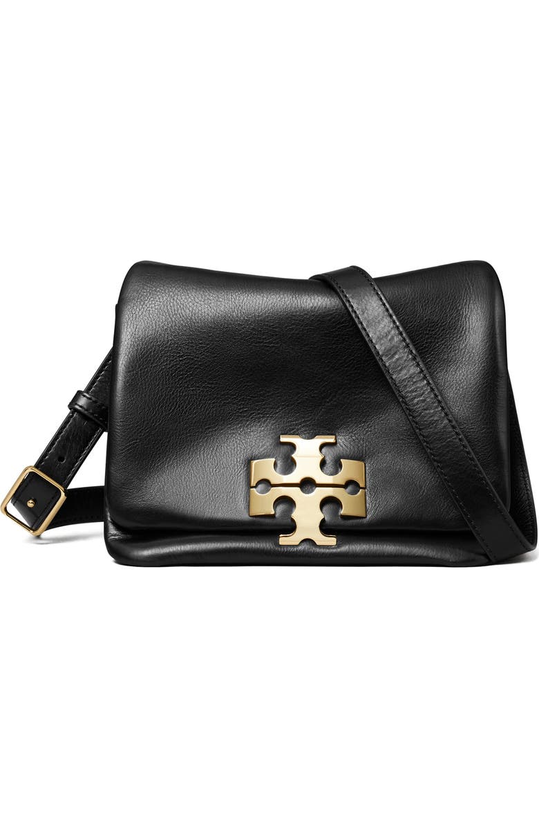 Tory Burch Kira Soft Leather Shoulder Bag, Main, color, Black/ Gold