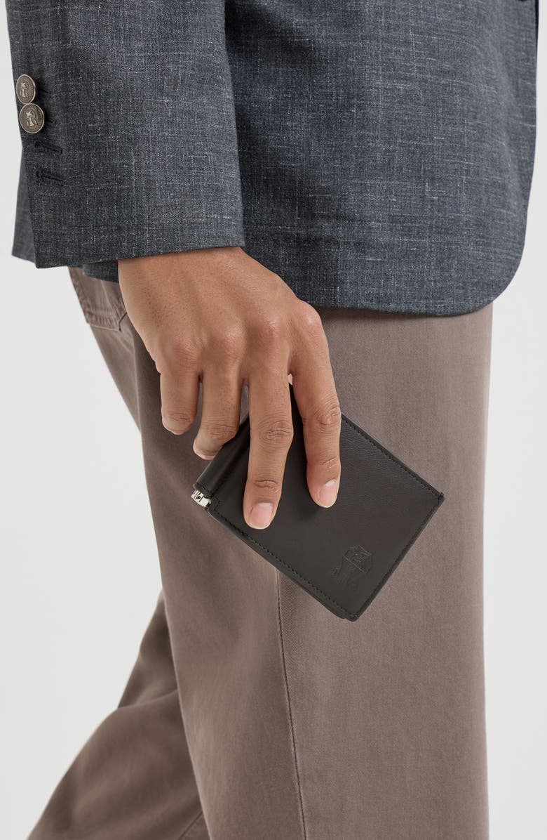 Brunello Cucinelli Calfskin money clip wallet, Alternate, color, Chocolate