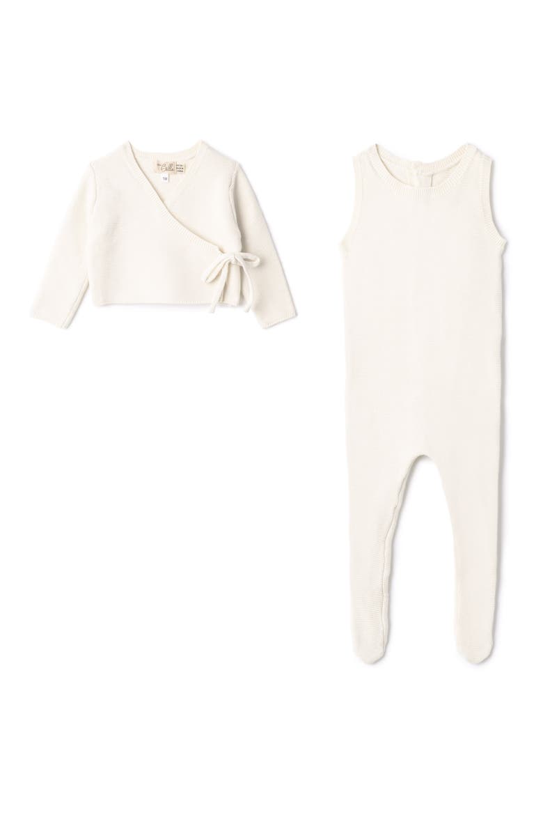 Knit Romper and Wrap Cardigan Set, Main, color, Cream