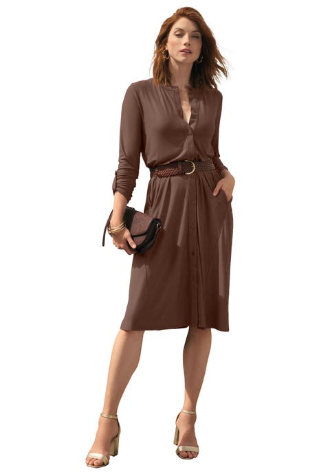 ¾ Sleeve A-Line Shirt Dress (Plus)