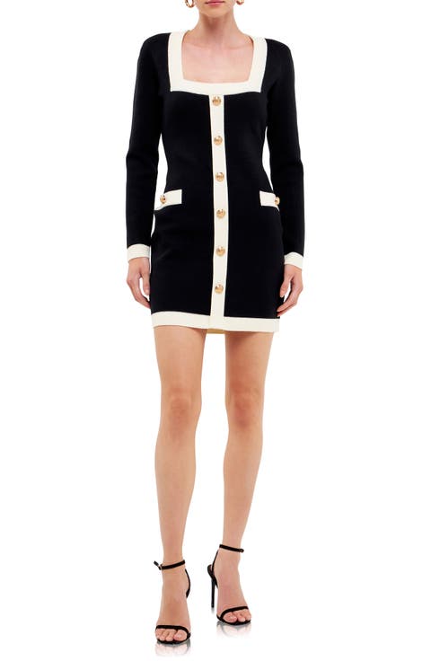 Contrast Trim Long Sleeve Knit Minidress