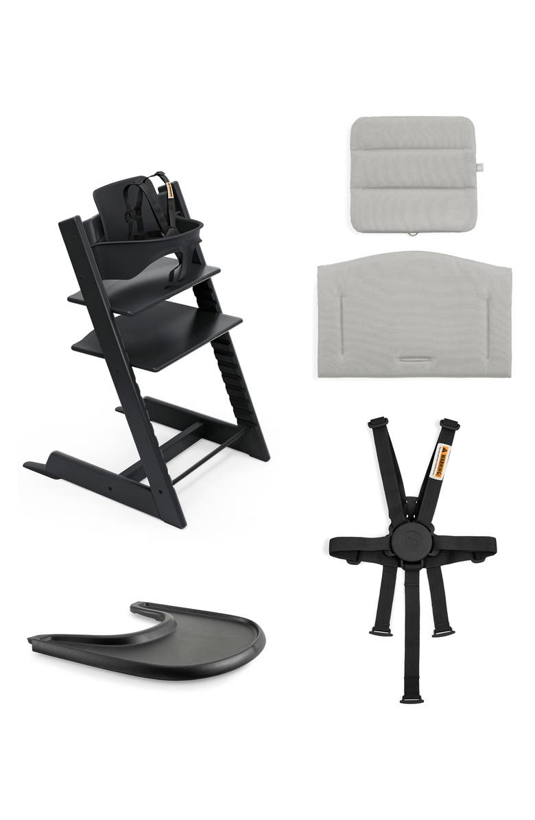 Stokke Tripp Trapp<sup>®</sup> Highchair², Cushion & Stokke<sup>®</sup> Tray, Alternate, color, Black W/ Anthracite