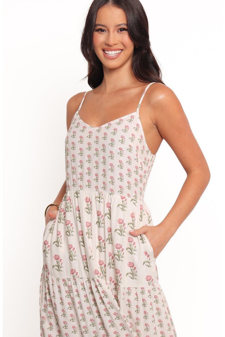 Echo Print Tiered Sleeveless Midi Dress, Alternate, color, WHITE/ PINK