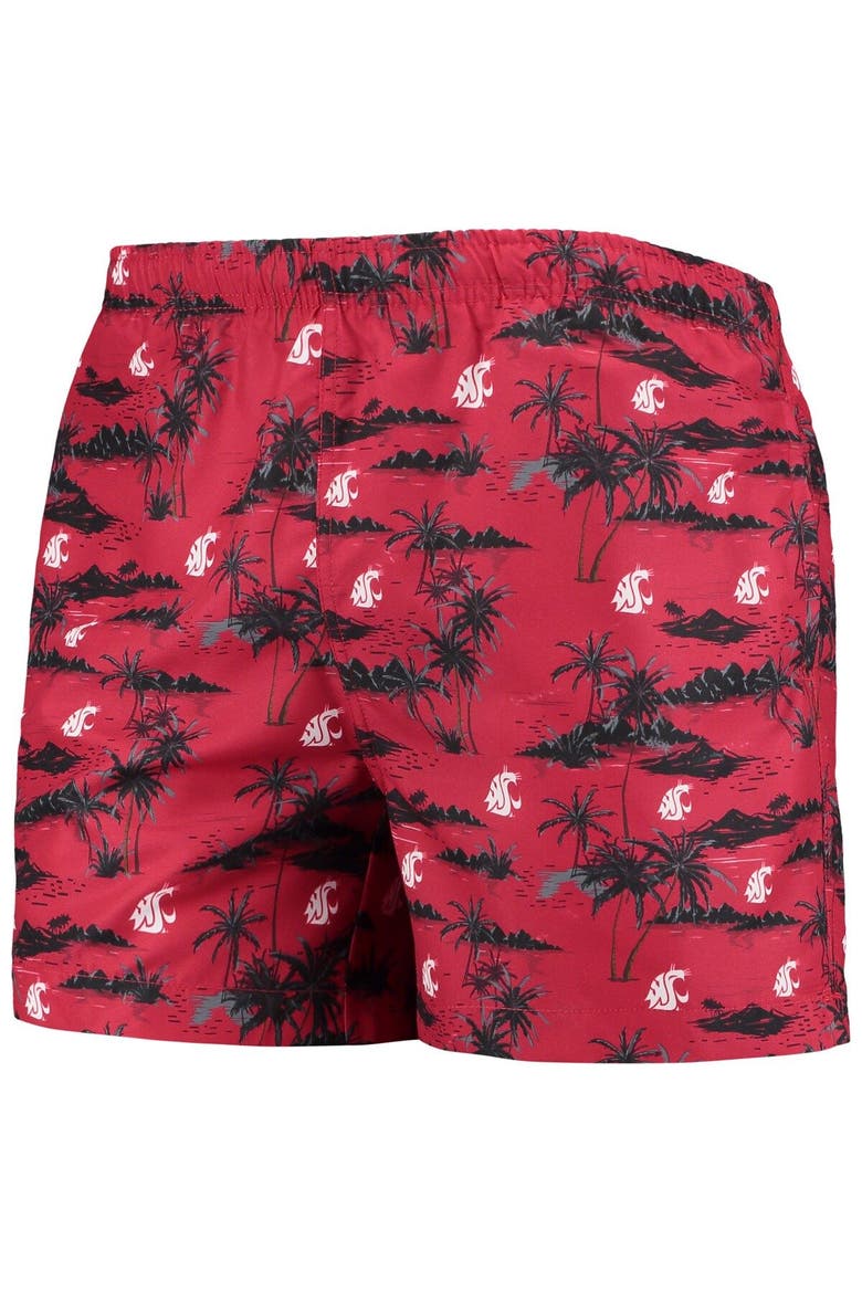 Men's FOCO Crimson Washington State Cougars Island Palm Swim Trunks, Alternate, color, Crimson