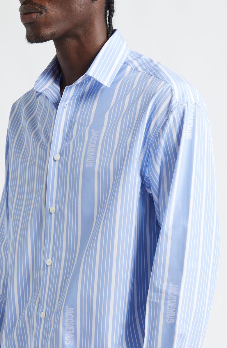 Jacquemus La Chemise Simon Straight Fit Stripe Button-Up Shirt, Alternate, color, Jacquard Business Big Log