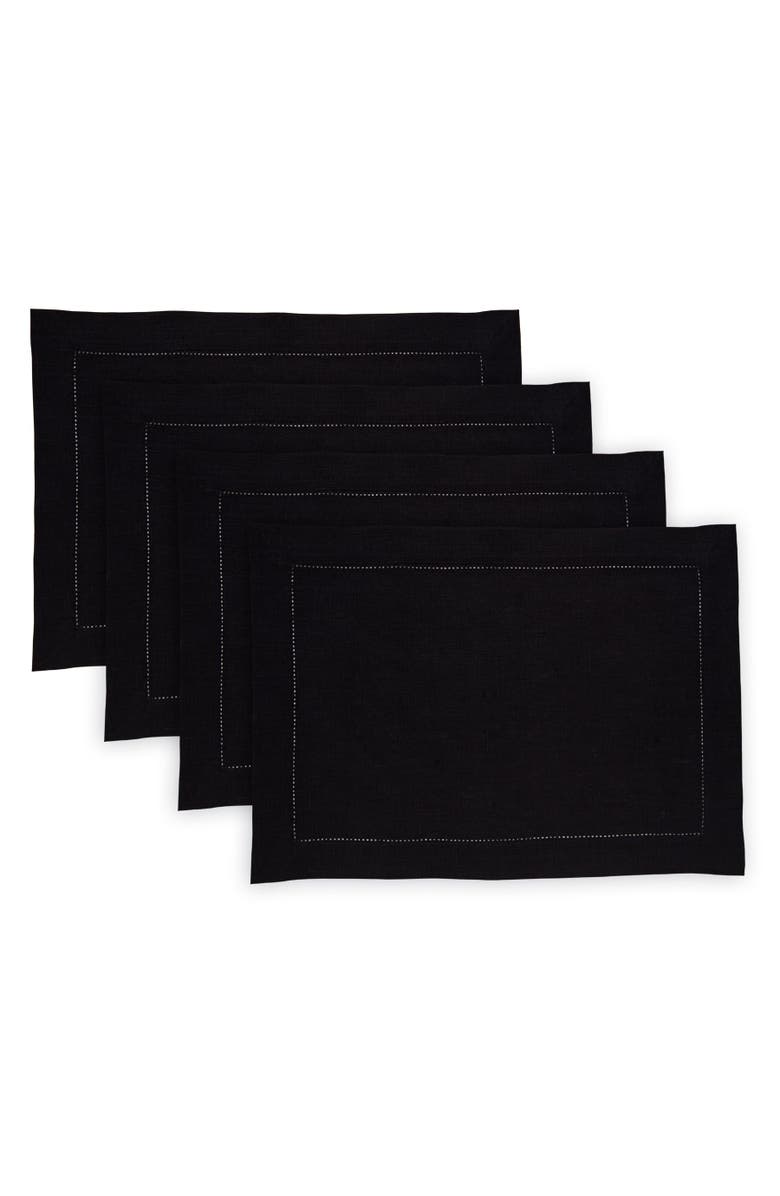 Solino Home Linen Placemats - Medium Weight Hemstitch, 14" x 19" Inch, Main, color, Black