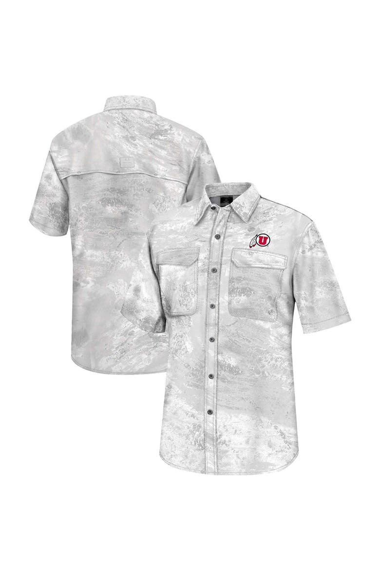 Men's Colosseum  White Utah Utes Realtree Aspect Charter Full-Button Fishing Shirt, Main, color, White