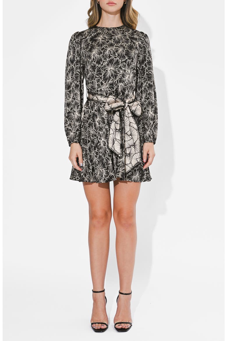 Sasha Floral Long Sleeve Minidress, Main, color, BLACK/ CREAM