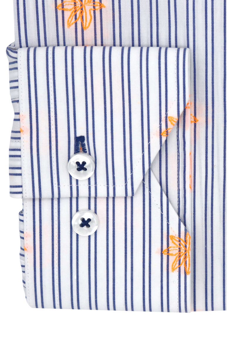 Trim Fit Stripe Neon Embroidery Dress Shirt, Alternate, color, WHITE/ BLUE