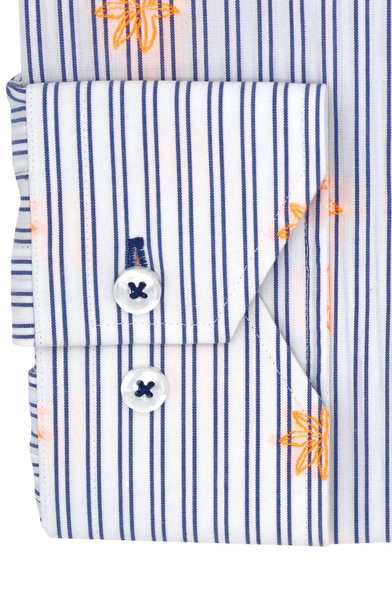 Lorenzo Uomo Trim Fit Stripe Neon Embroidery Dress Shirt, Alternate, color, White/ Blue