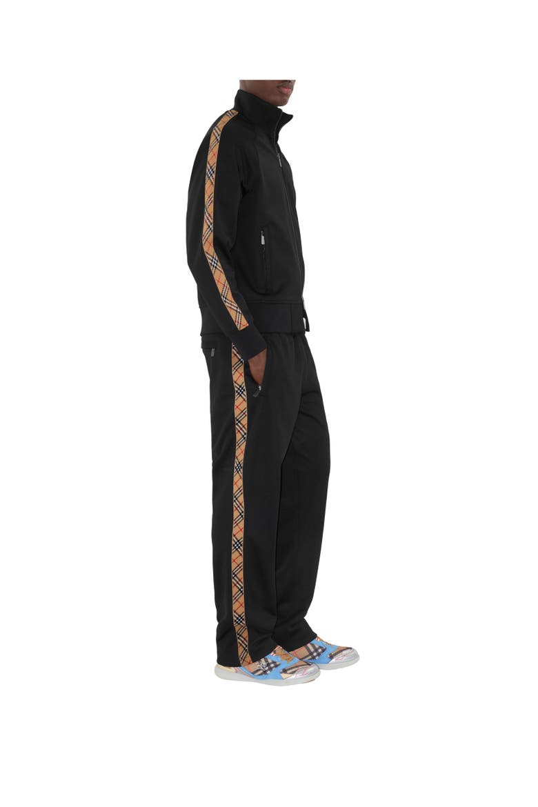Check Trim Cotton Blend Track Pants, Alternate, color, Black