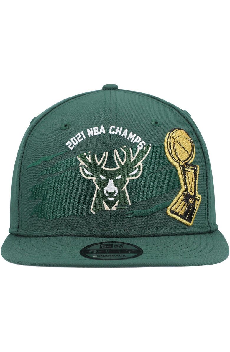 New Era Men's New Era Hunter Green Milwaukee Bucks 2021 NBA Finals Champions Tear On The Court 9FIFTY Snapback Hat, Alternate, color, 