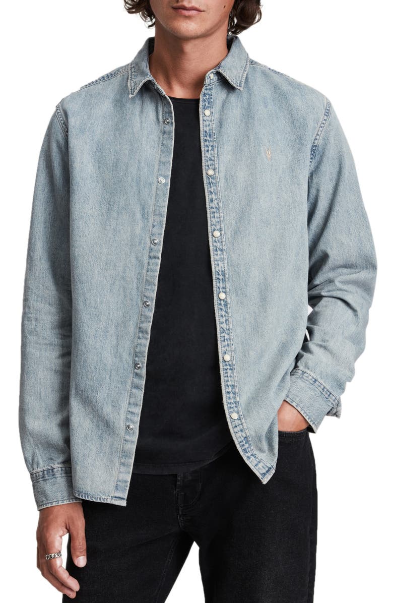 AllSaints Kirton Acid Wash Denim Shirt, Main, color, 