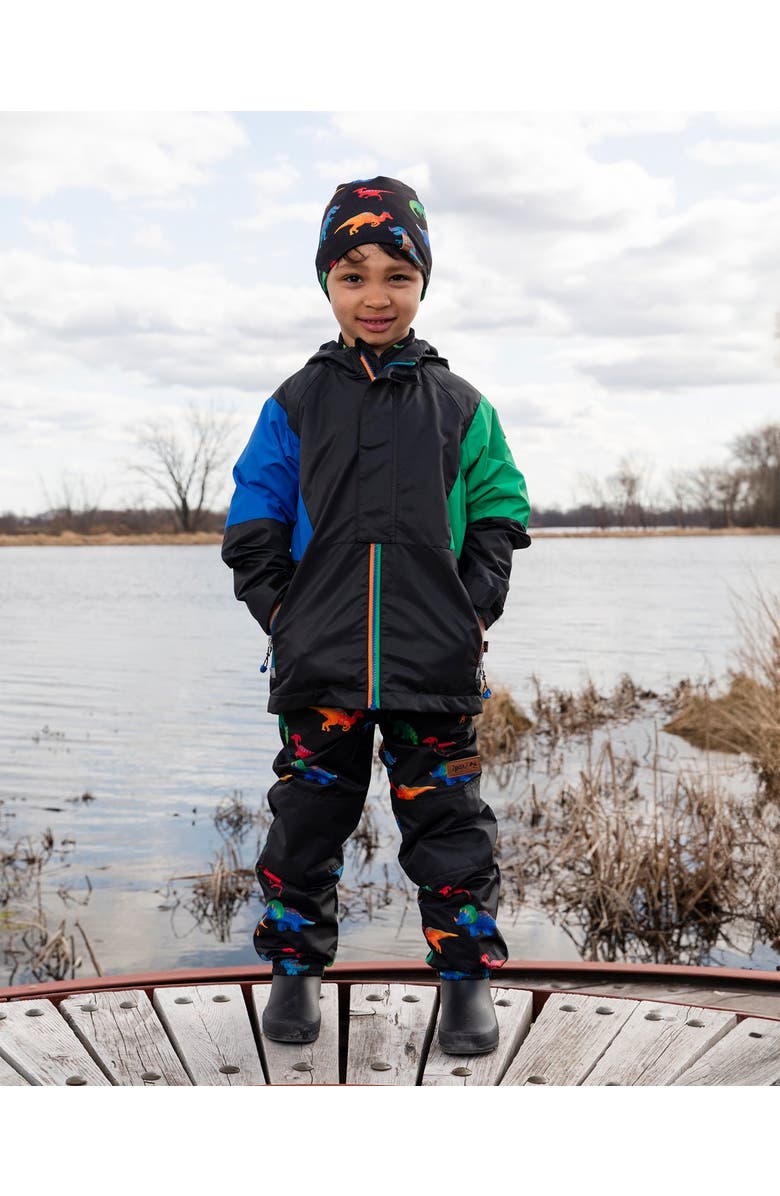 Deux par Deux Stretch Jersey Dinosaur Print Beanie, Alternate, color, Black Dinosaur Print