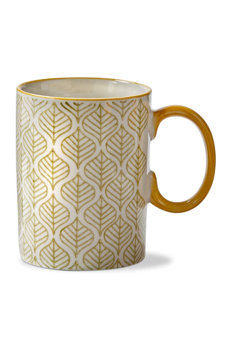 Stamped Leaf Mug Multi Stoneware Everyday, Main, color, Gold