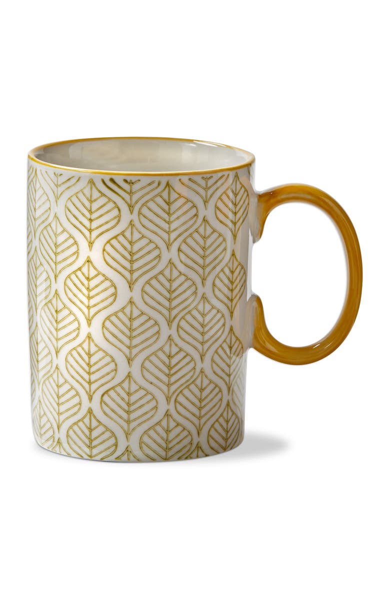 tag Stamped Leaf Mug Multi Stoneware Everyday, Main, color, Gold