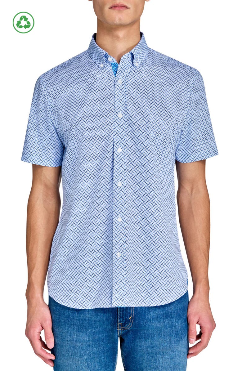 CONSTRUCT Slim Fit Mini Barrel Recycled 4-Way Stretch Performance Short Sleeve Shirt, Main, color, 