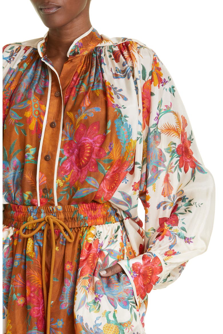 Ginger Floral Relaxed Fit Silk Blouse, Alternate, color, CREAM/ BROWN FLORAL