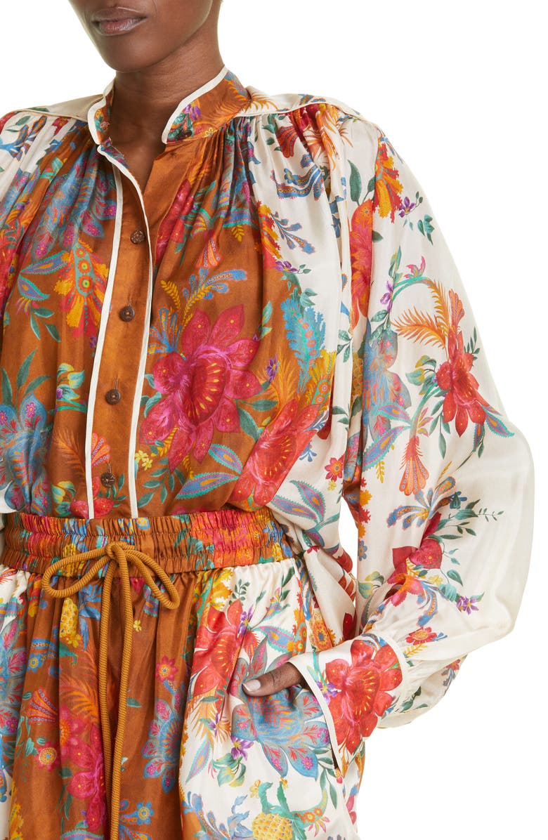 Zimmermann Ginger Floral Relaxed Fit Silk Blouse, Alternate, color, 